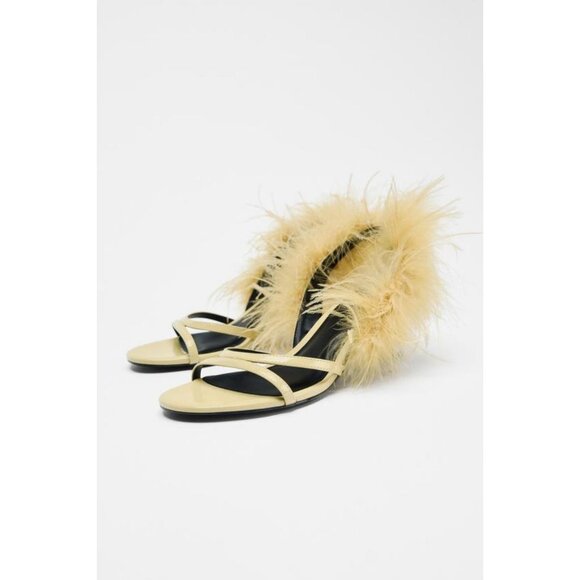 ZARA METALLIC FEATHER HIGH-HEEL SANDALS - Picture 1 of 9